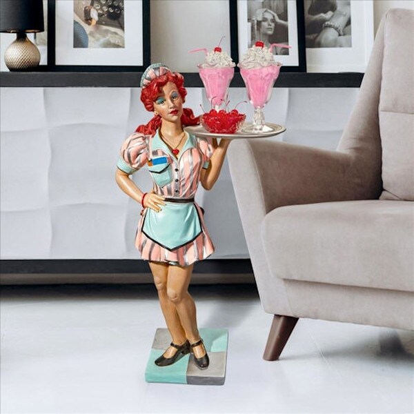 Retro Rosie Diner Dame Waitress Sculpture Pedestal Table Butler